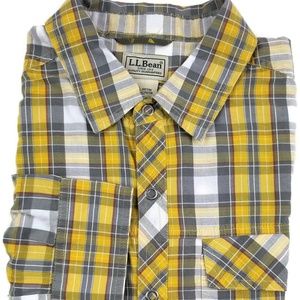 L. L. Bean Snap Button Down Shirt XL Yellow Plaid